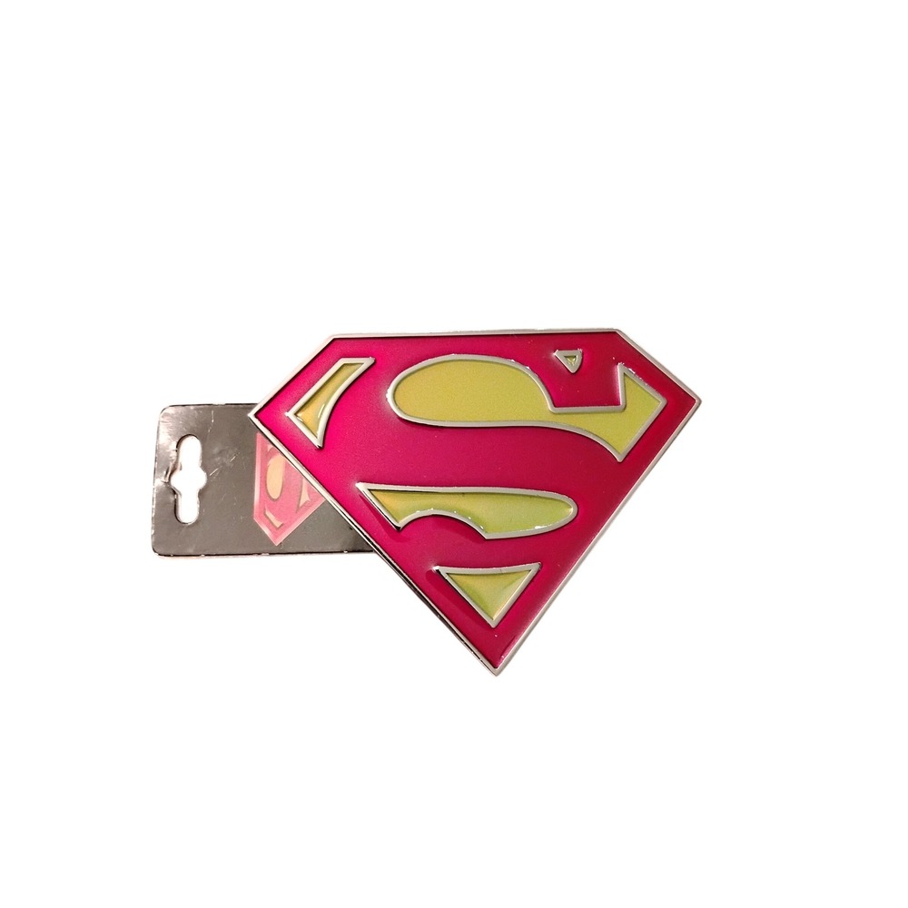 DC Comics Superman Belt Buckle Pink Lime Green Enamel Shield Logo 2011 Vintage